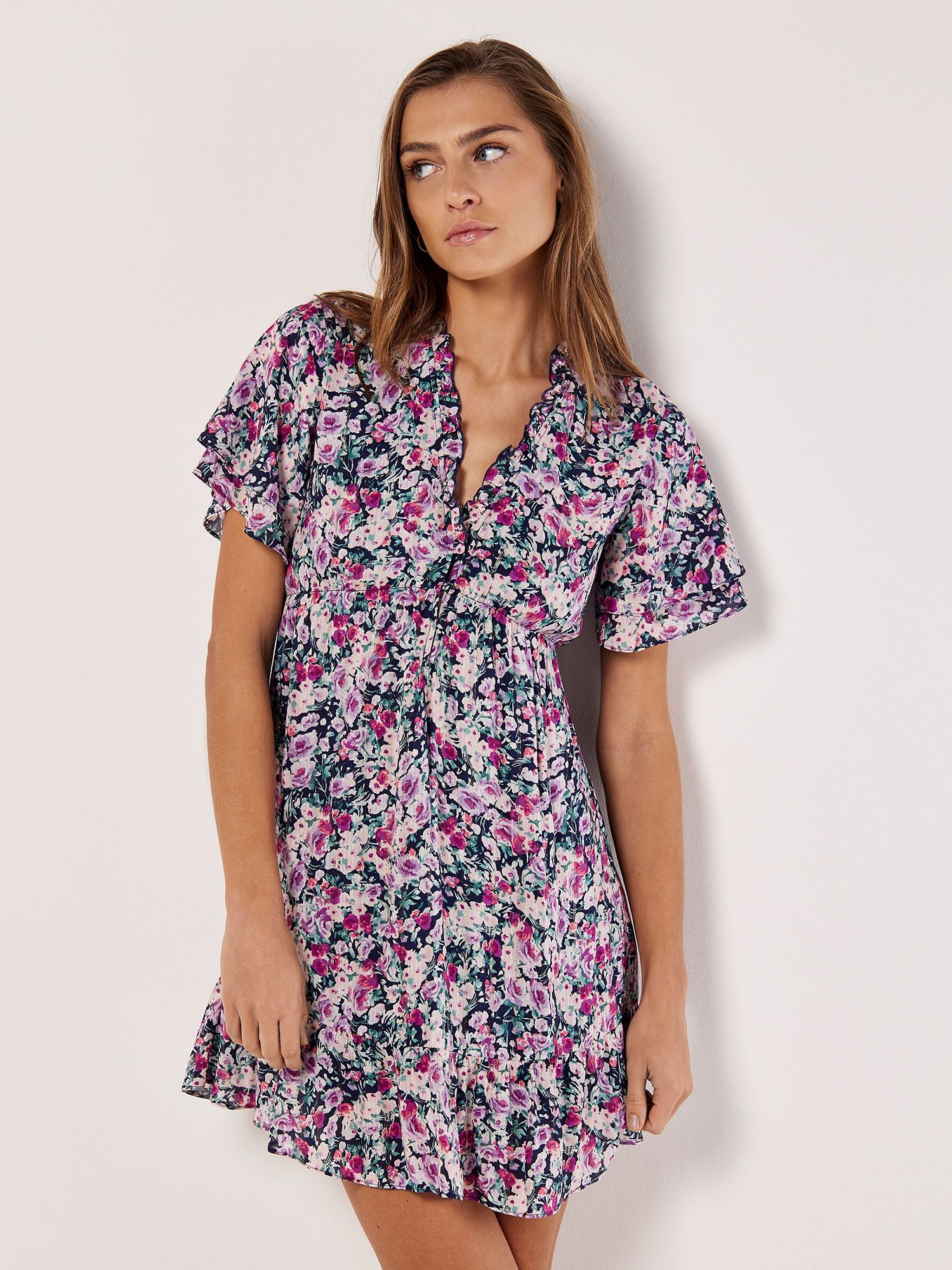 Apricot Painterly Floral Mini Dress