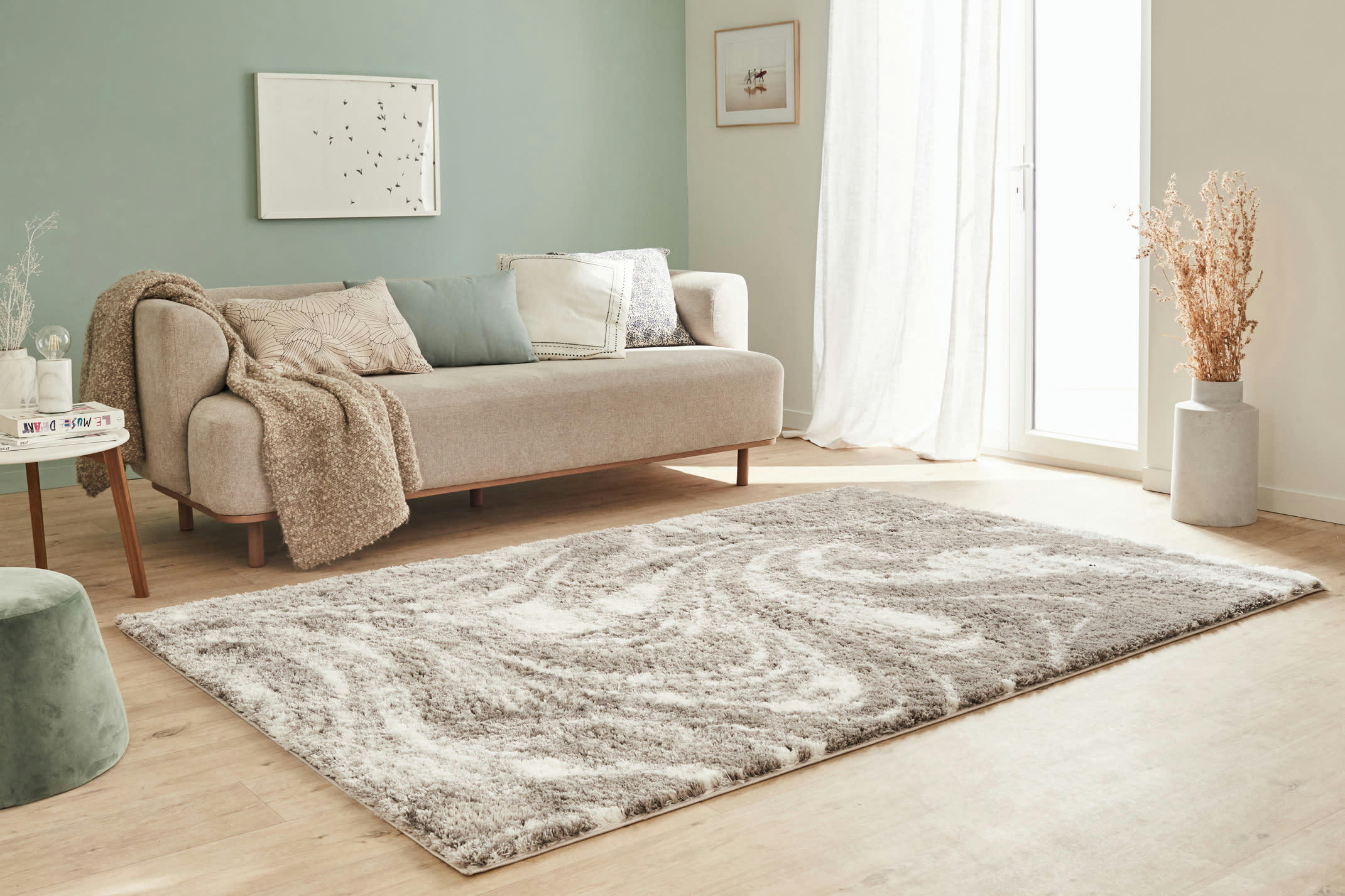 OSLO - Tapis shaggy moderne design taupe - 120x160 cm