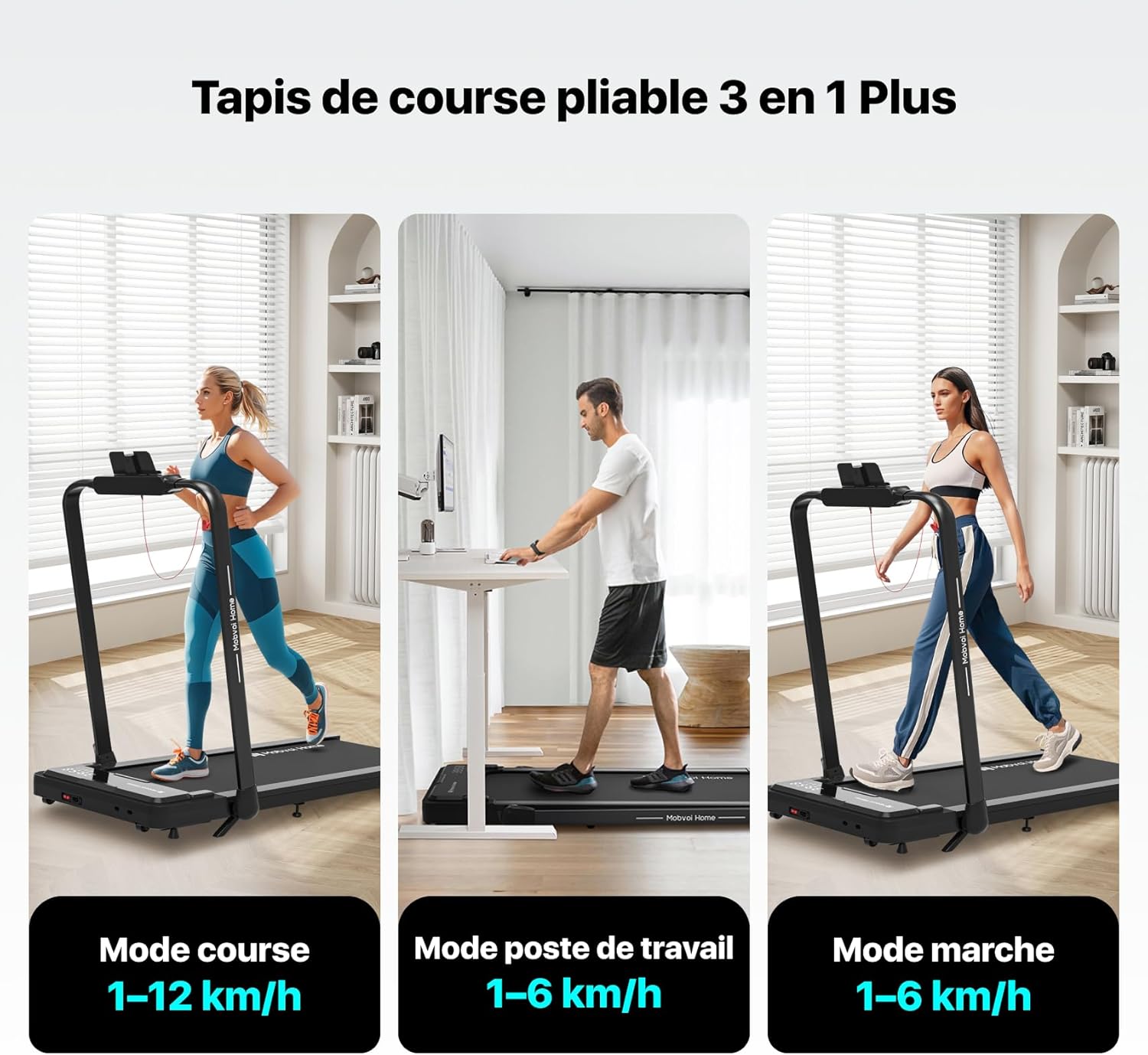 Mobvoi 3-in-1 Treadmill for Home, Office, Phone, Laptop, Large Running Surface, 12km/h, 120kg