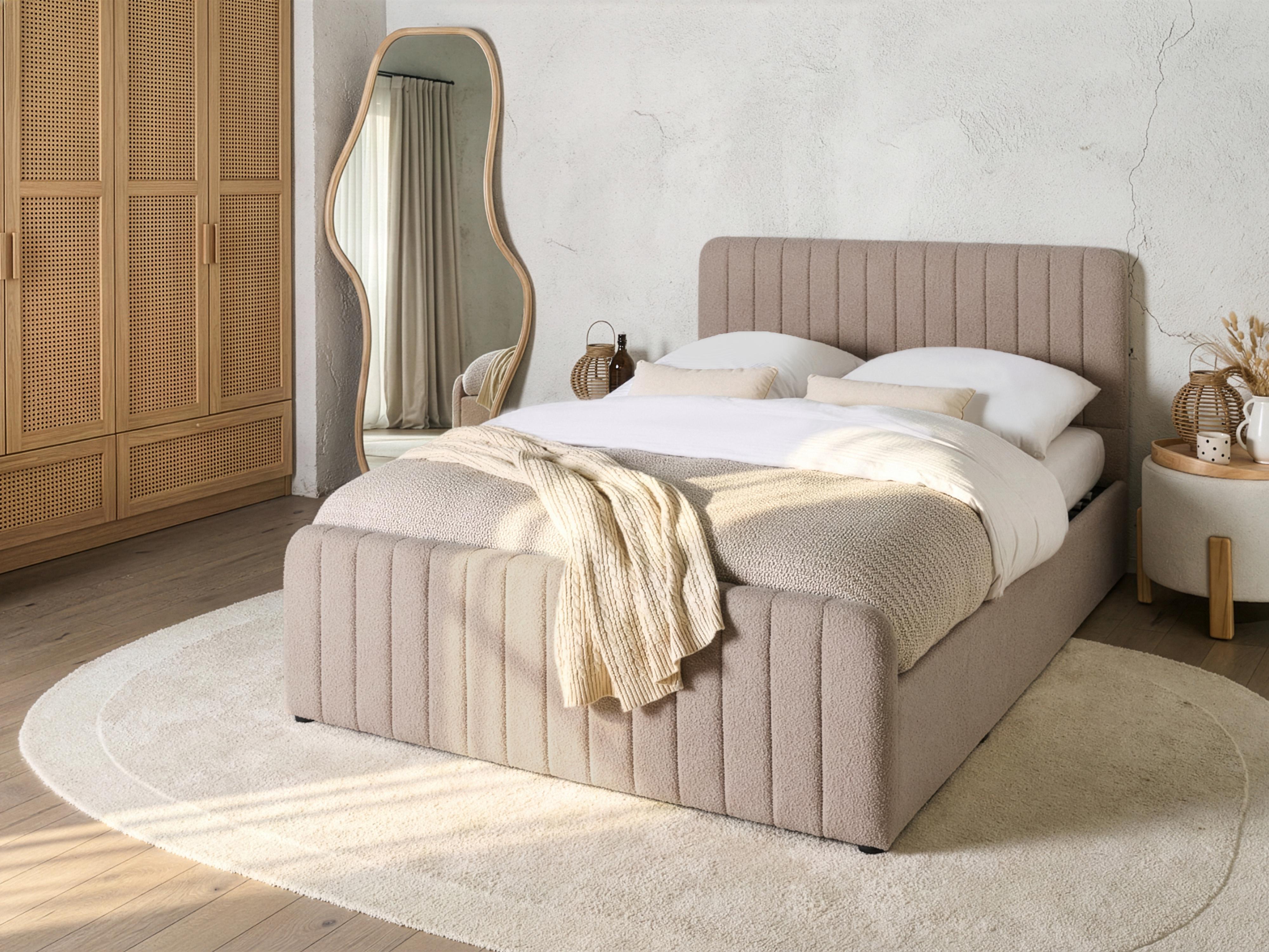 Ottoman Bed Boucle LUNAN 140 x 200 cm (EU Double) Beige