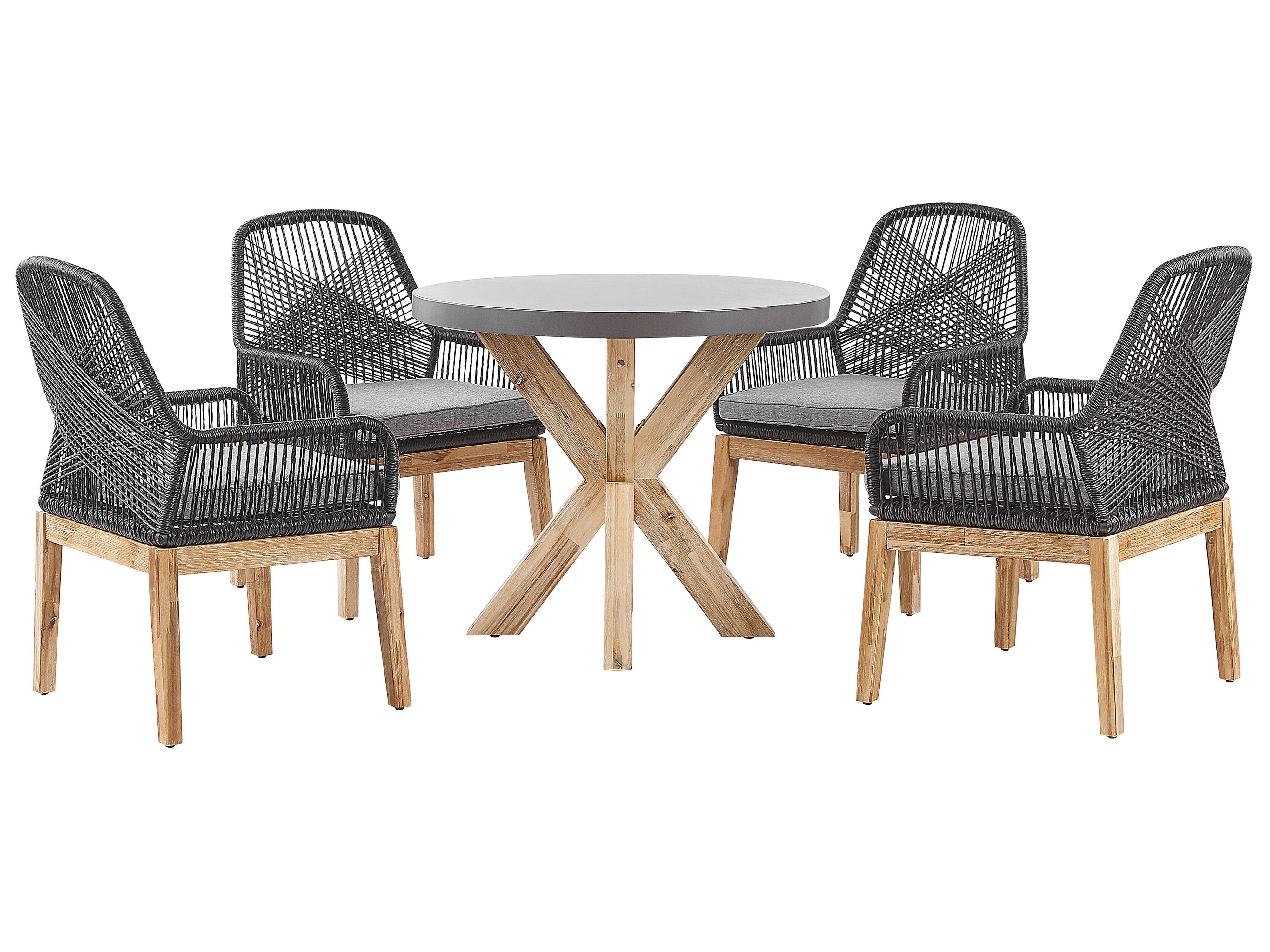 Garden Dining Set 4 Seater OLBIA with Cushions Concrete Black