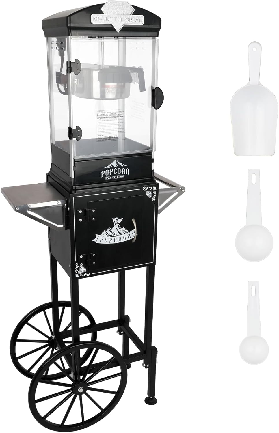 Popcorn Maker Machine - Professional Cart With 10 Oz Kettle Makes Up to 60 Cups, Stainless Steel Vintage Commercial Popcorn Machine Movie Theater Style (Black)
