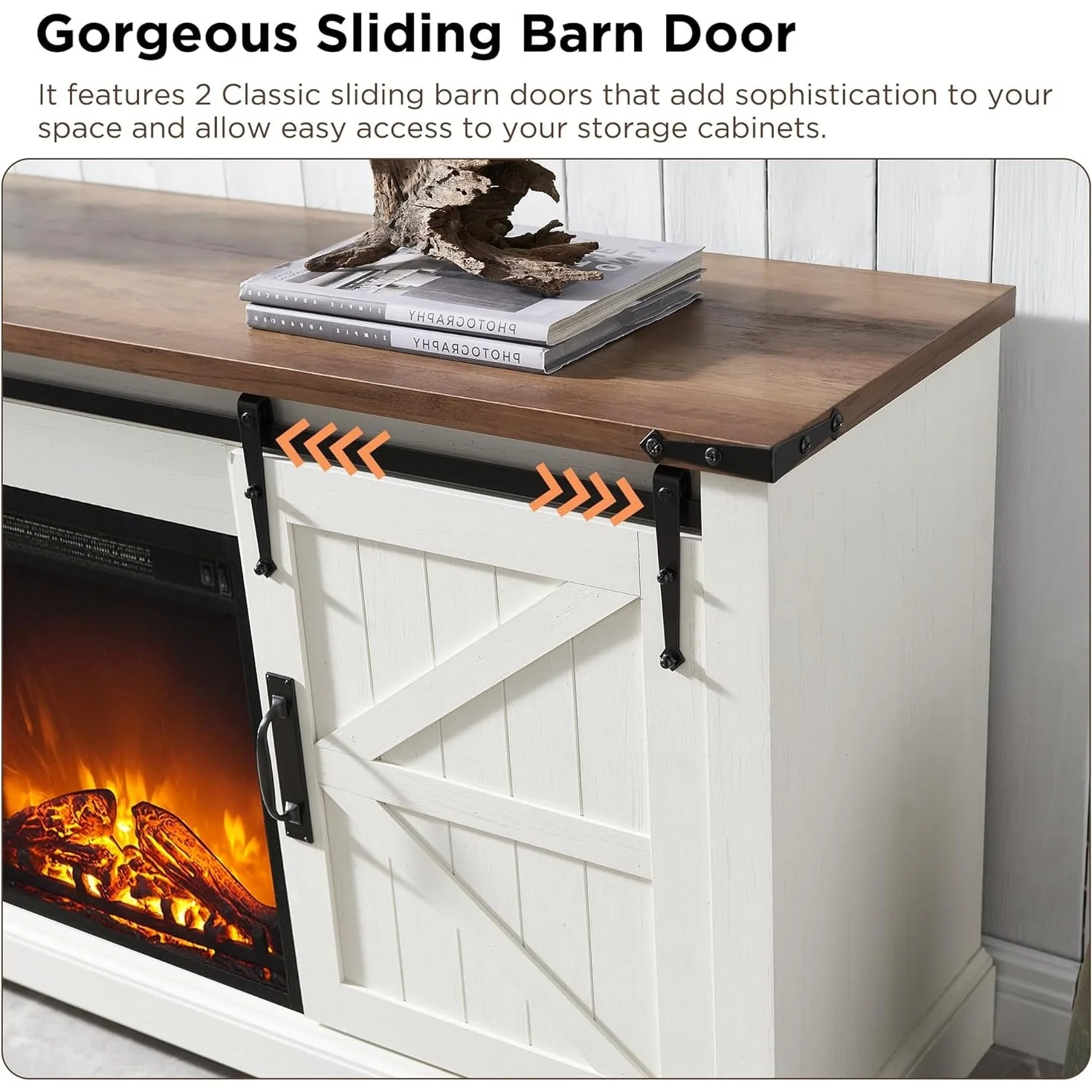 Farmhouse Fireplace TV Stand, Rustic Entertainment Center