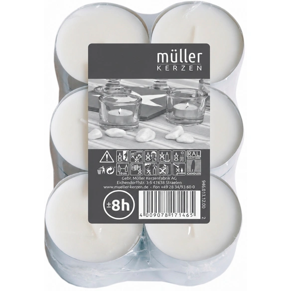 Maxi-Teelichter, 12er-Pack, weiß
