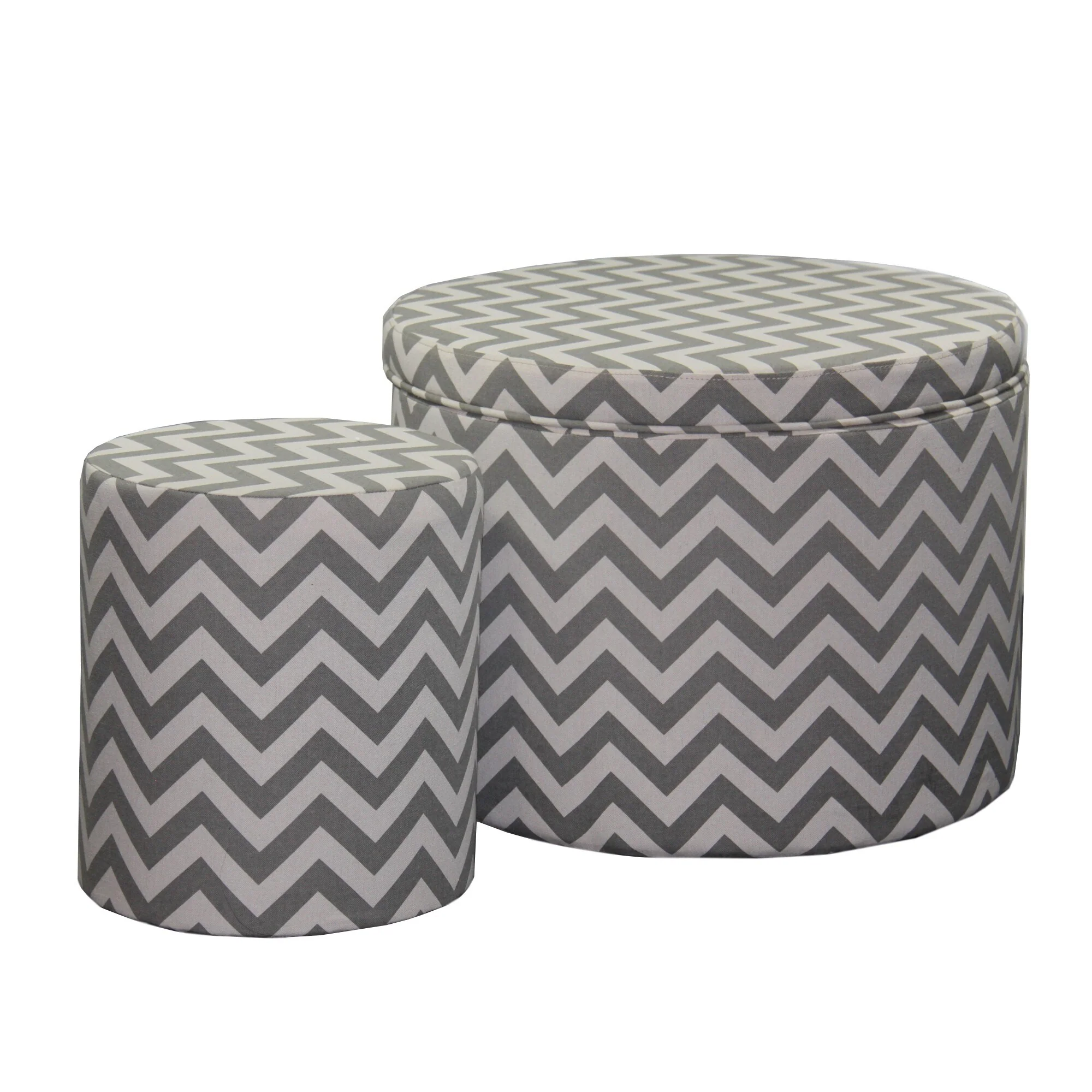 Set of 2 Geometric Pattern Ottoman Footstools with Storage for Living Room