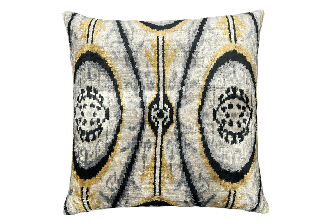 - Housse de coussin velours soie ikat  50x50 beige