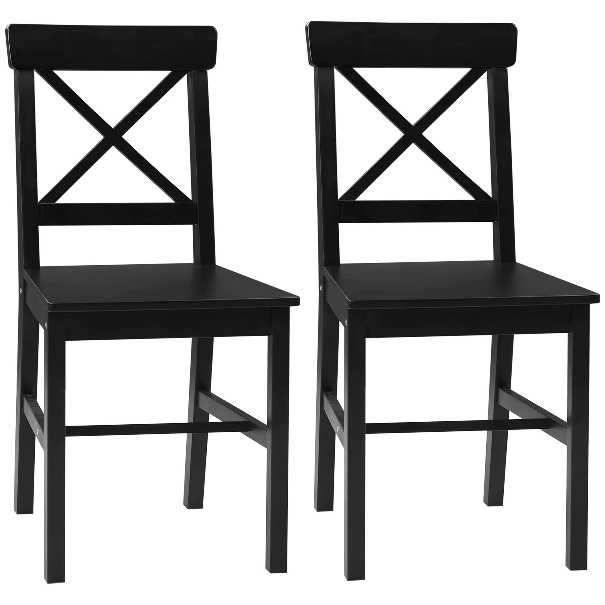 HOMCOM Wooden Dining Chairs Set of 2, Farmhouse Kitchen Chairs with Cross Back, Solid Structure, Black