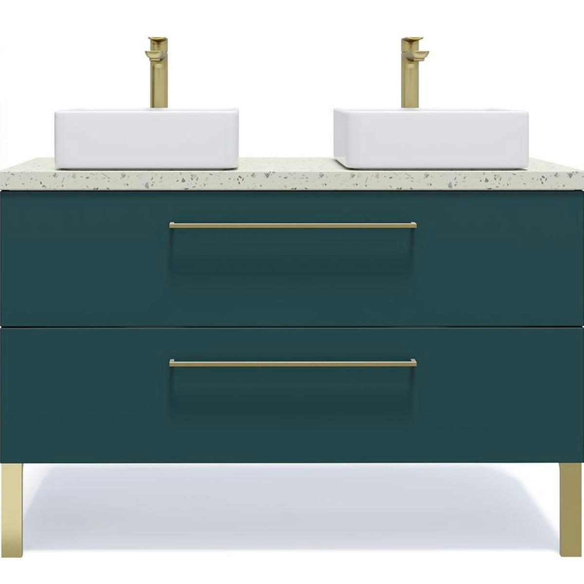 GLASGOW - Meuble salle de bain 2 vasques posées 120cm 2 tiroirs Bleu