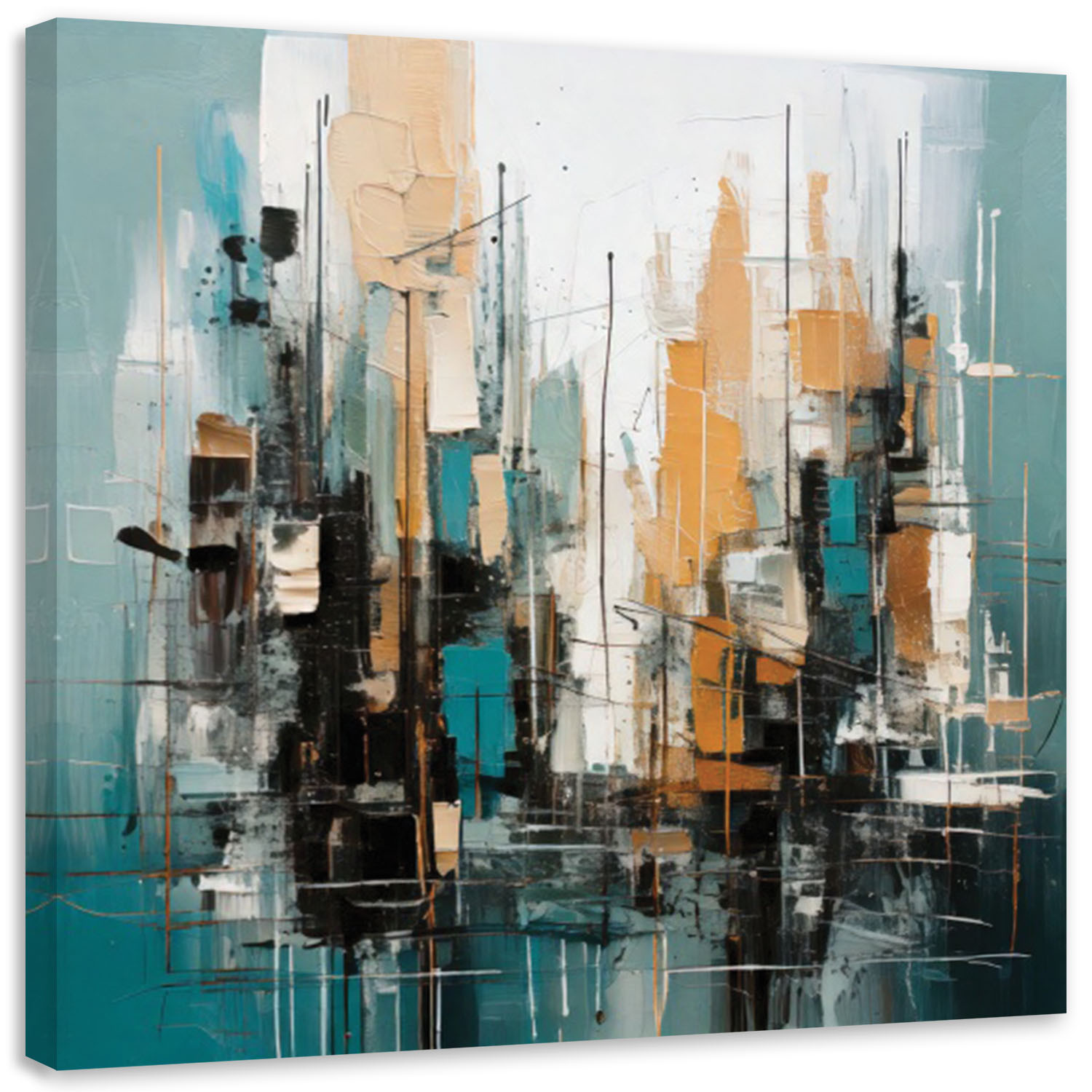 Feeby Obraz na płótnie, Miasto Abstrakcja Turkusowy Architektura 30x30