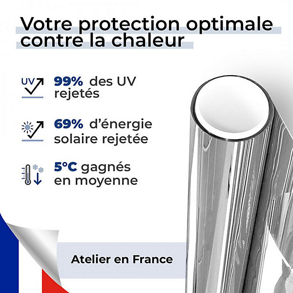 DIMEXACT - Film solaire pour double vitrage bon compromis - alu clair - 75 cm x 10 m - en Rouleau