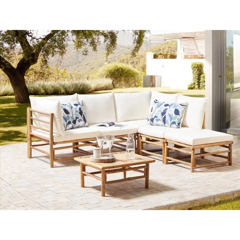 CERRETO - Loungeset 5-zits hoekbank - Wit - Bamboehout