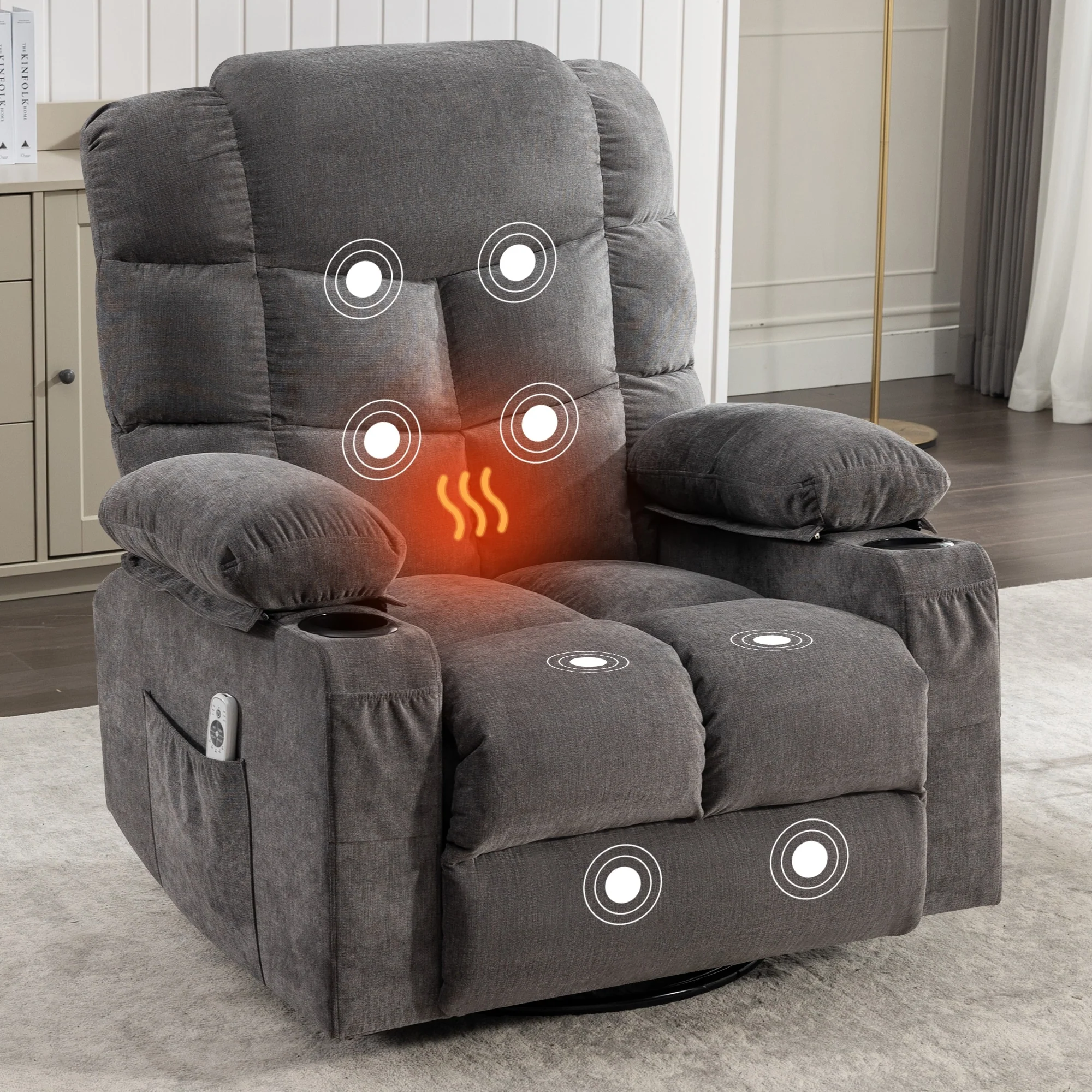 Electric Recliner Chair with 139° Adjustable Recline, 8-Point Massage & Lumbar Heat, Okin Motor, USB Charging, and Side Storage
