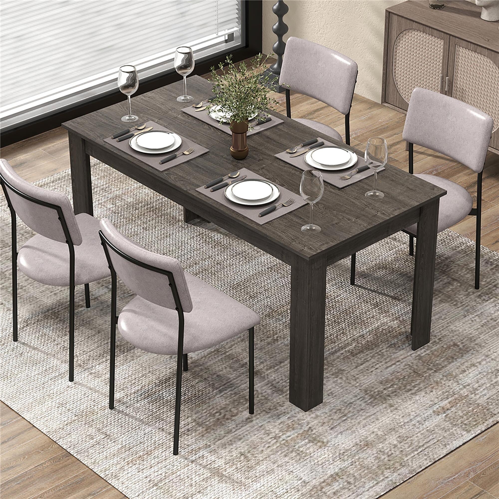 Gymax Dining Table for 4-6 People 63-inch Kitchen Table w/ L-shaped