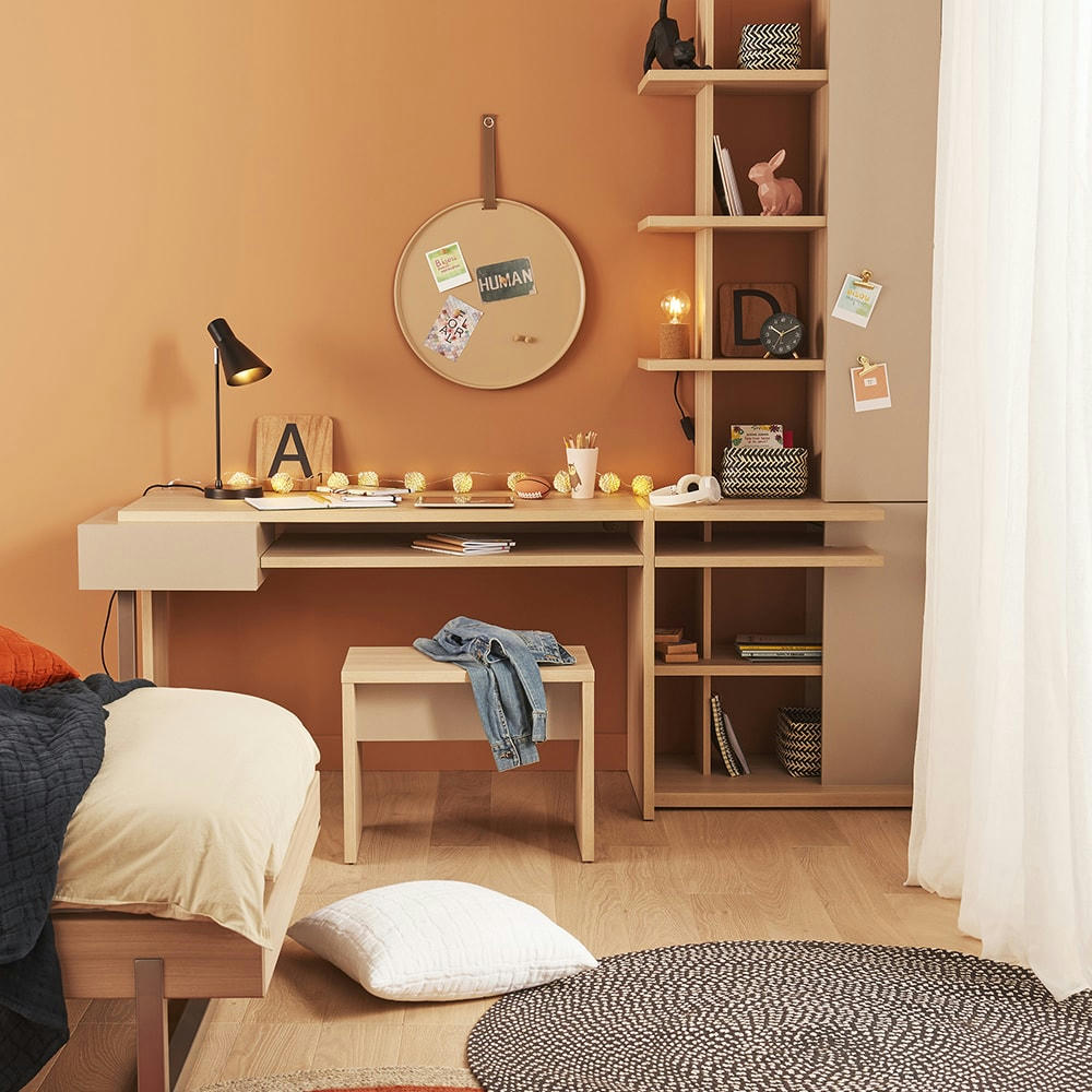 GRAPHIC - Bureau 1 tiroir effet bois finition bois