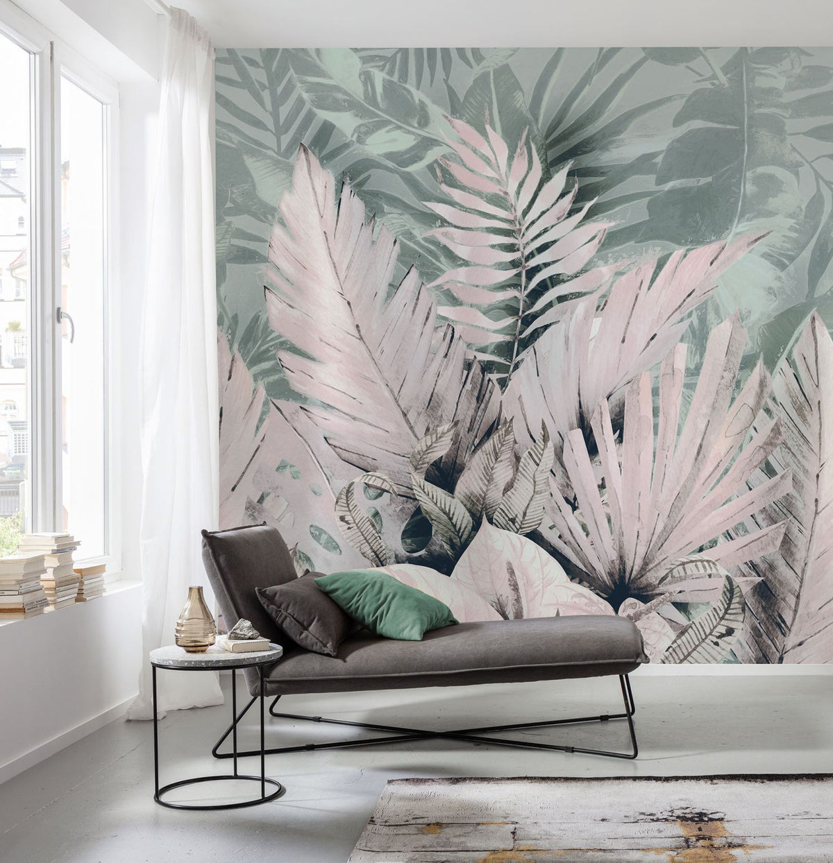 Komar fotobehang Palmiers Tropicaux roze en groen - 250 x 250 cm - 611193