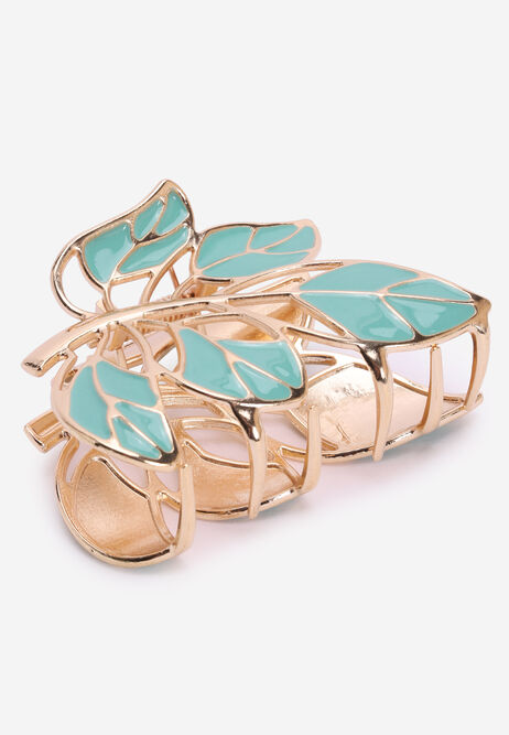Womens Green Enamel Leaf Hair Clip