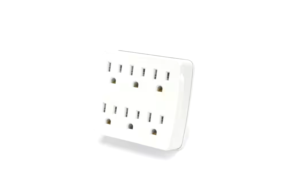 Certified 6-Outlet Extender Wall Tap, Grounded Adapter, 3-Prong, White