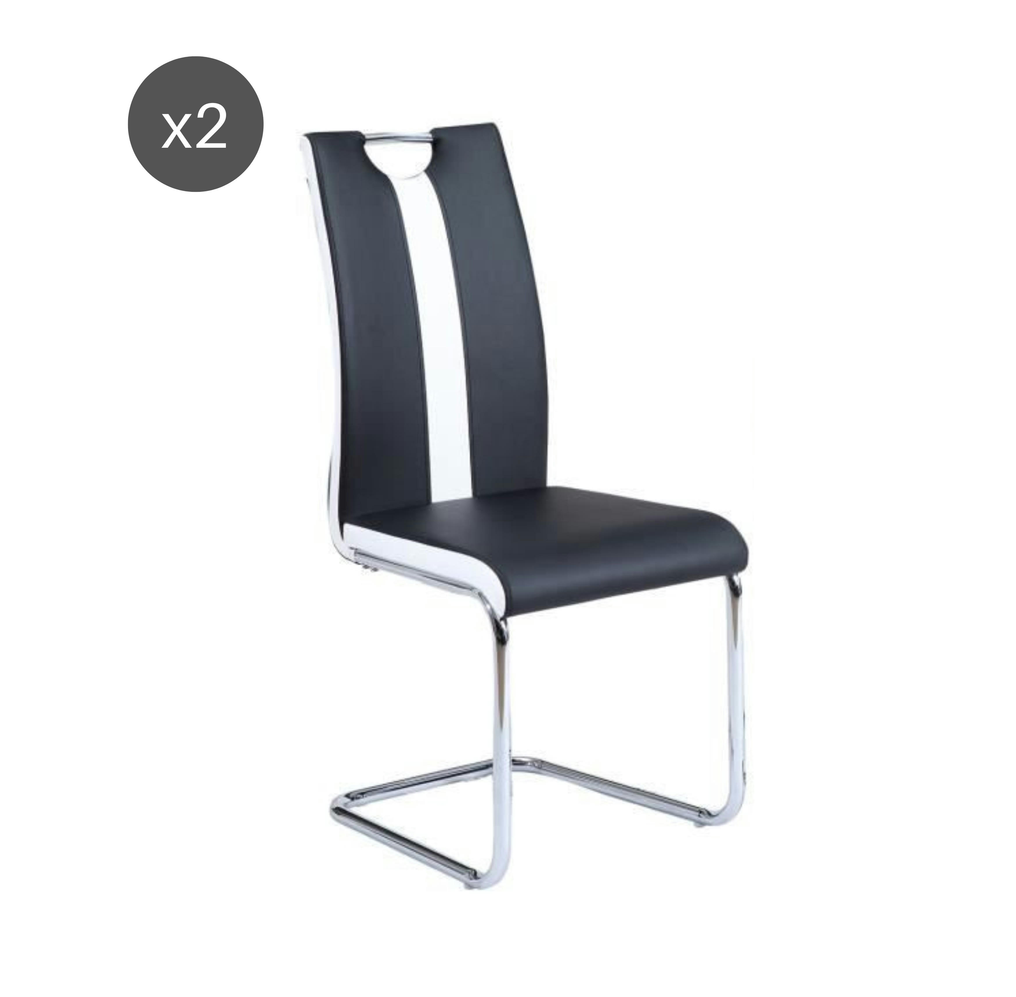 JADE - Lot de 2 chaises    simili noir pieds métal chromé