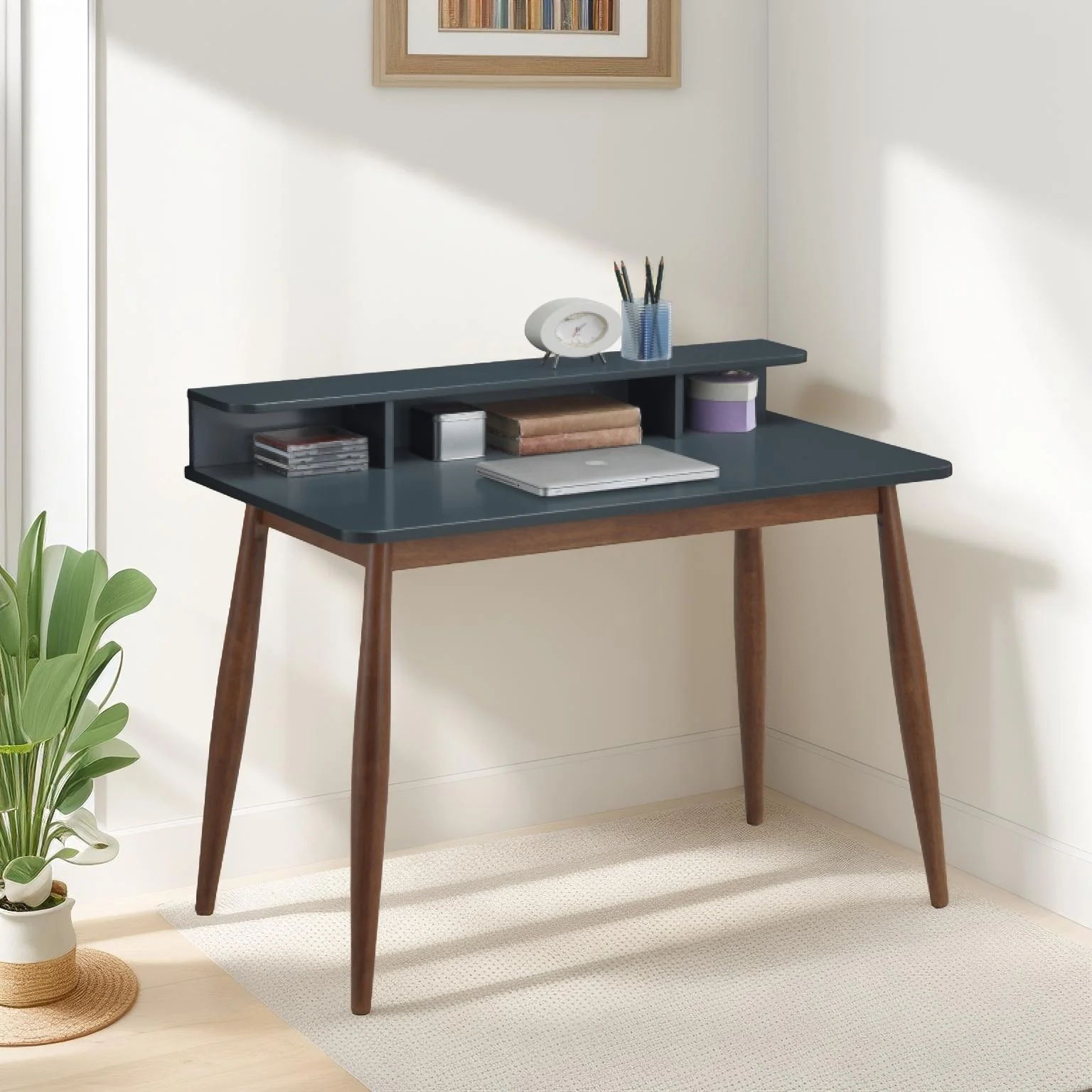 Roundhill Furniture Roskilde Grey-blue Wooden Storage Office Desk