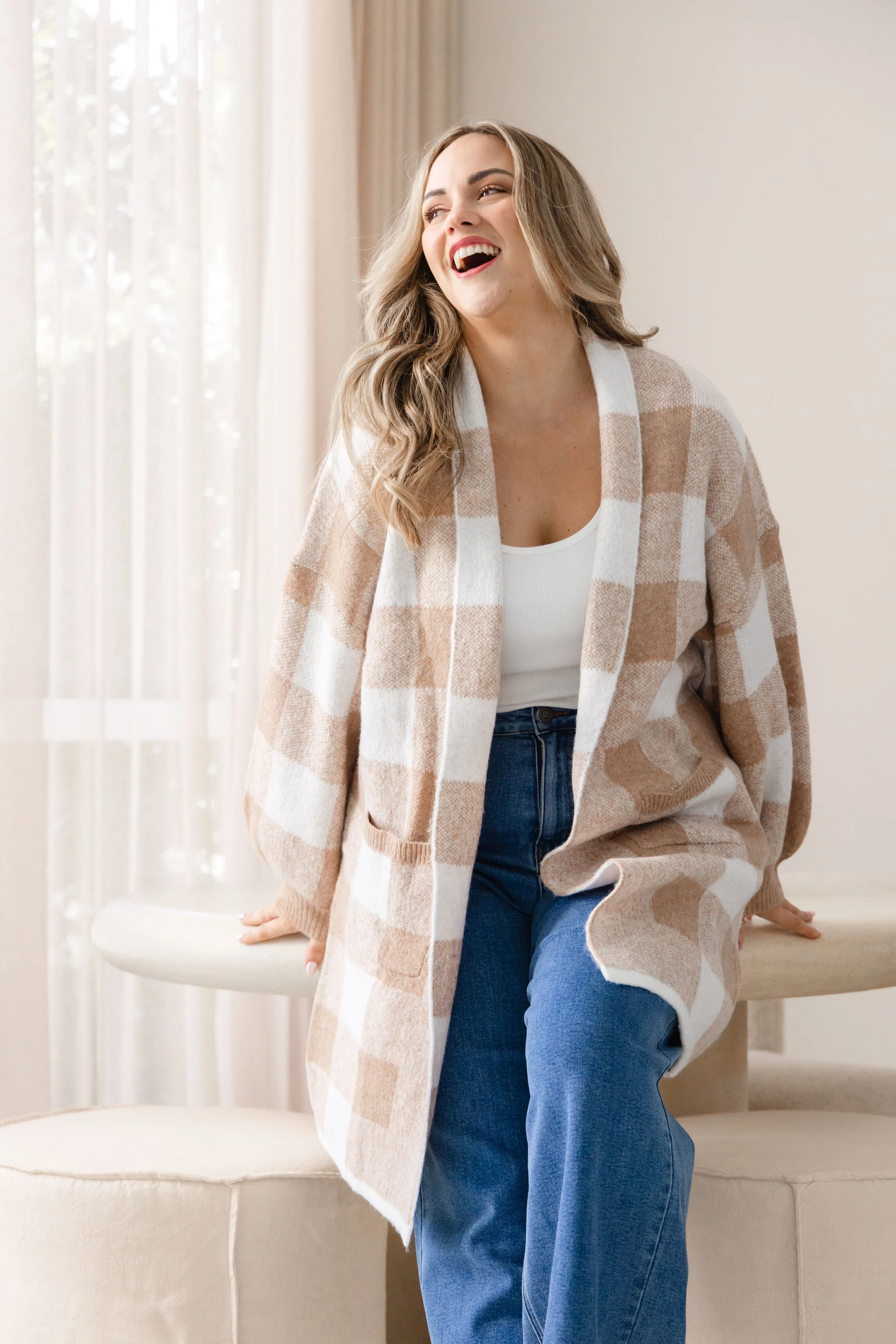 Hampton Knit in Beige Gingham