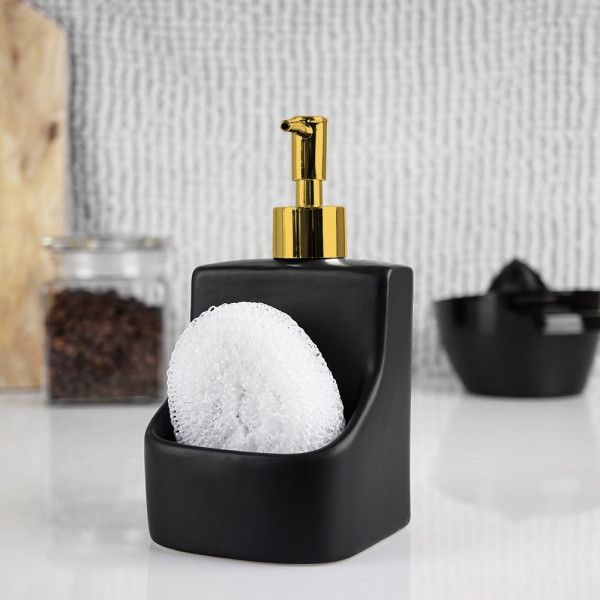 Dozownik płynu do naczyń z gąbką ceramiczny czarny 400 ml