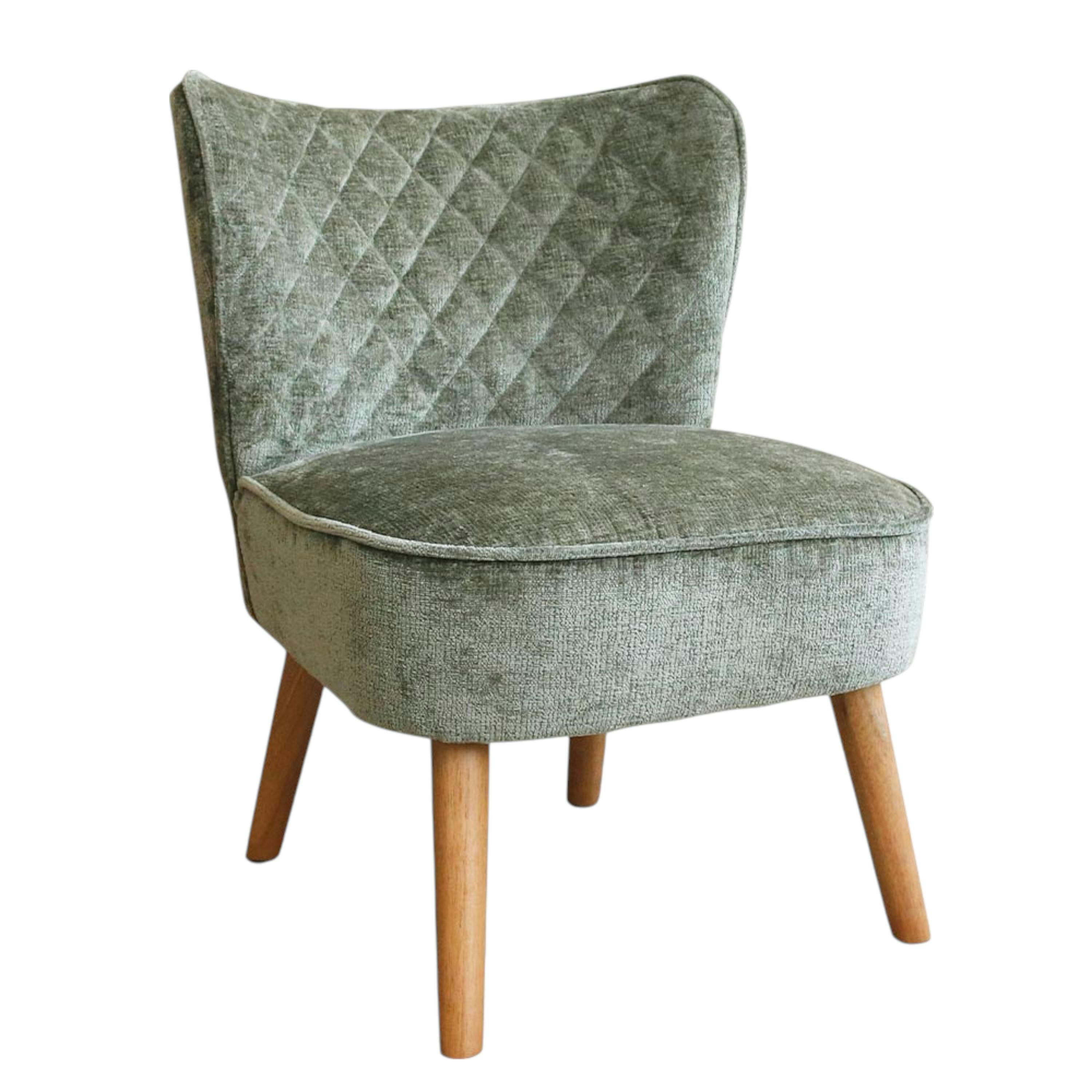 Fauteuil vert tissu chenille - pieds bois, motif croisé IENA