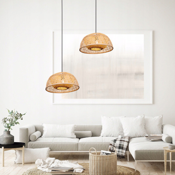 Lampa Sufitowa Wisząca Bambus BOHO Rattan Drewno Loft