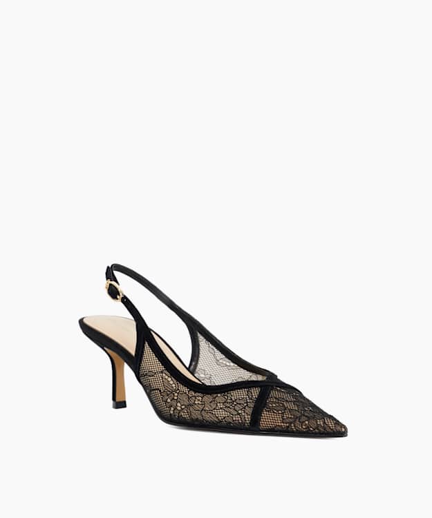Devinity Black - Lace Slingback Court Shoes
