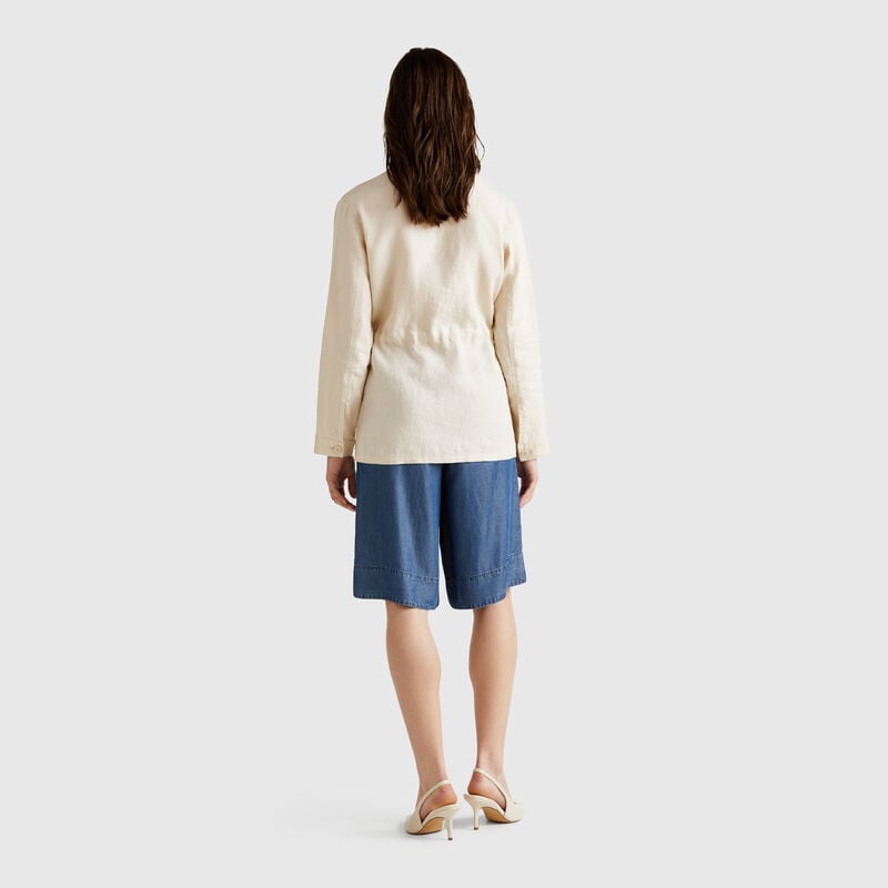 Jacket with drawstring in pure linen