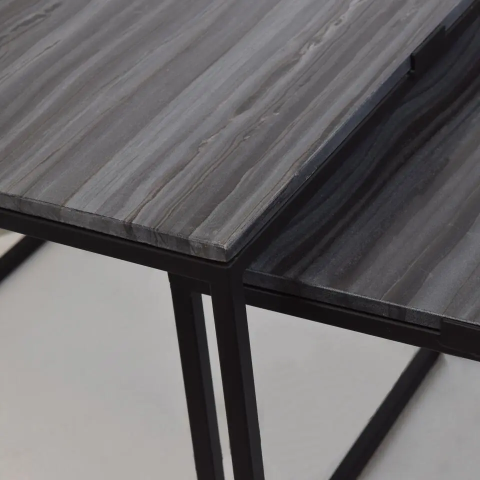 LOFT42 Marble L Bijzettafel Vierkant Zwart - Metaal - Marmer - 43x55x55