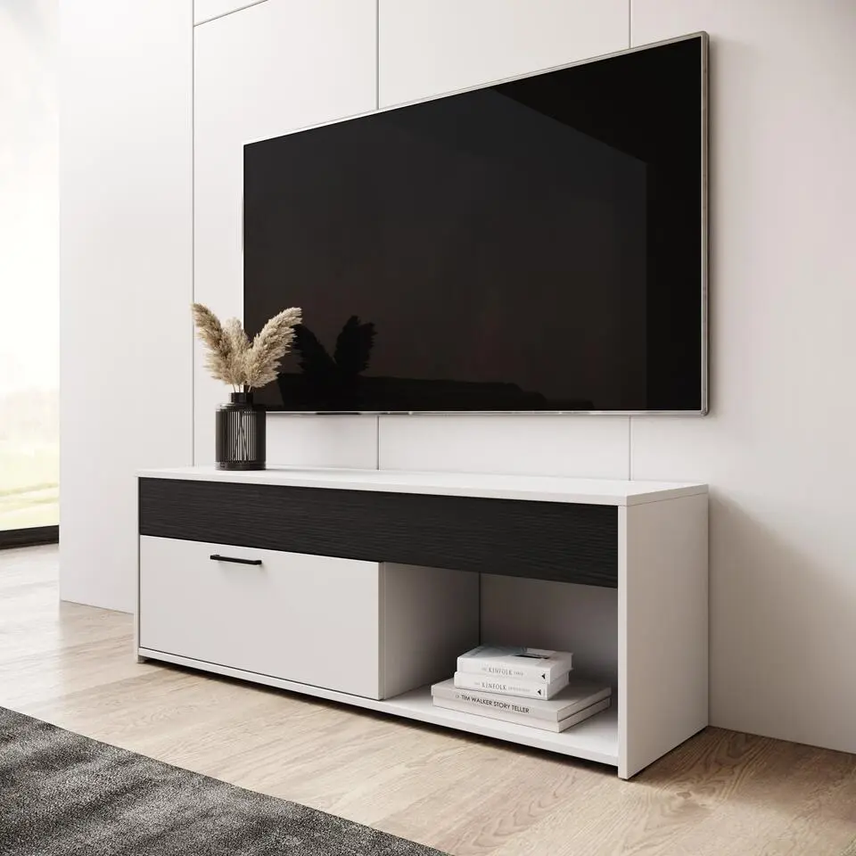 Meubella - Gren - TV-Meubel - Wit/Zwart - 122x33x44 cm