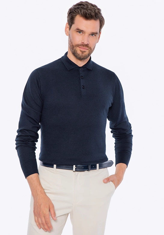 Sweter męski z bawełny z domieszką kaszmiru granatowy