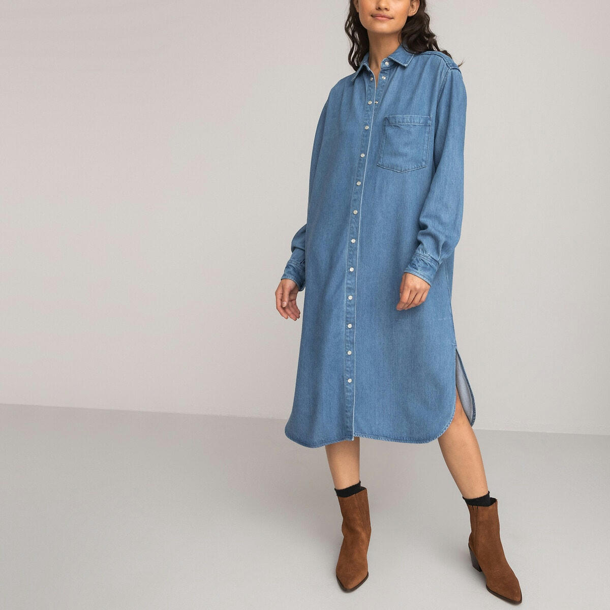 Robe chemise longue, manches longues