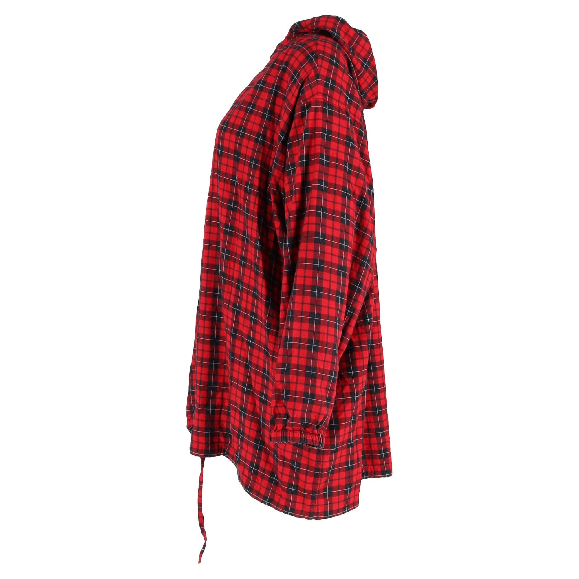 Balenciaga Preloved Plaid Zipped Hooded Flannel Shirt in Red Cotton