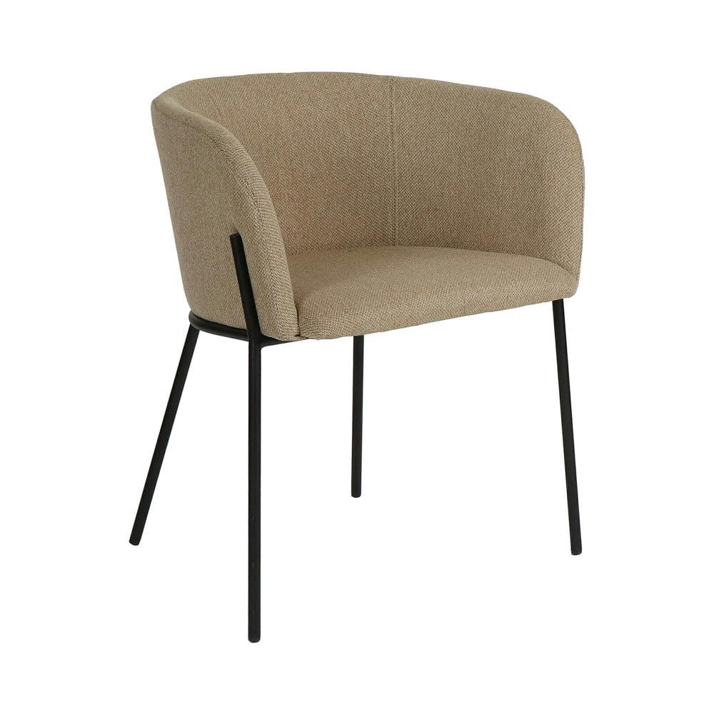 POLKA - Fauteuil de table en tissu pieds métal beige