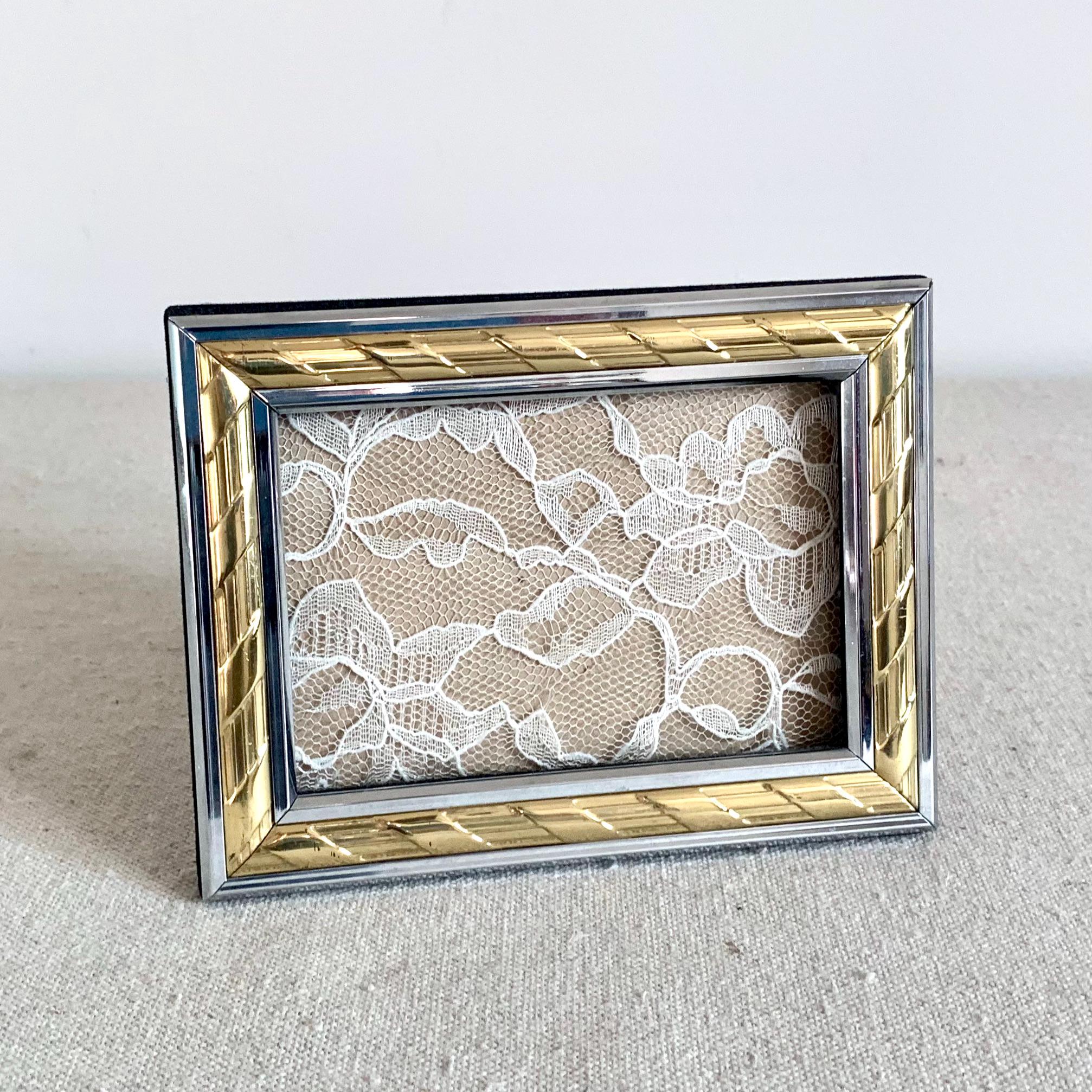 Vintage Brass and Chrome Photo Frame 4x6 Geometric Design Made in Korea