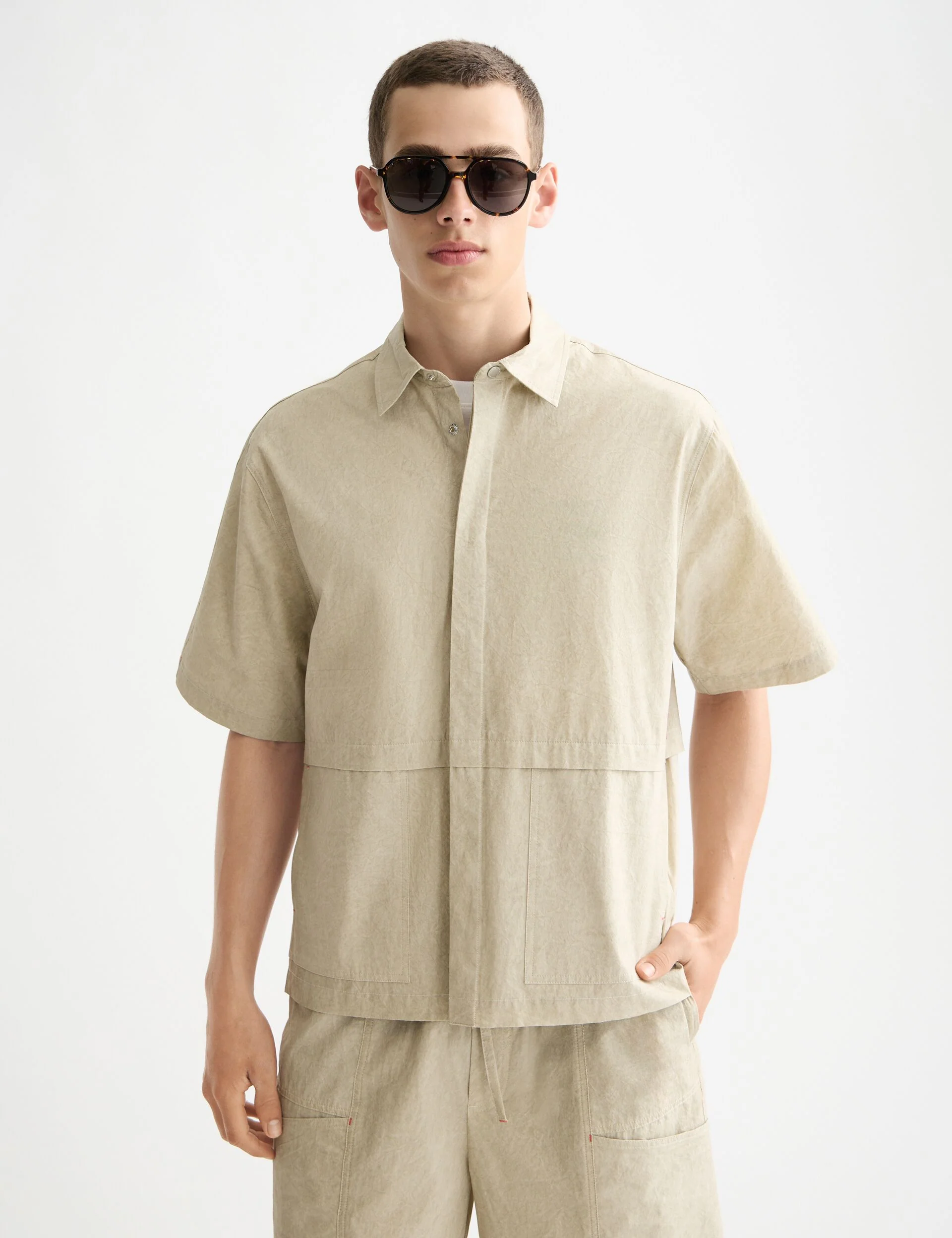 Washed layered short-sleeved shirt