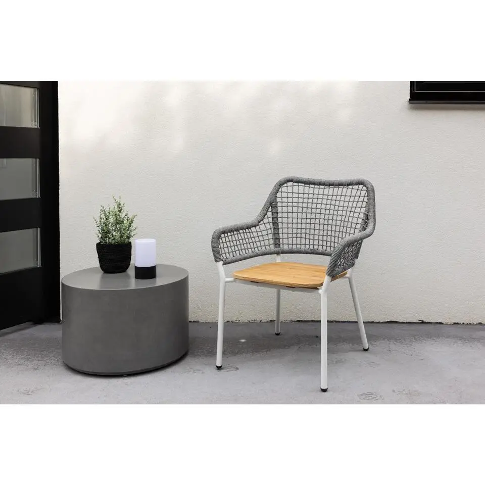 Svea - Aziz tuinstoel - teakhout - touw - grijs