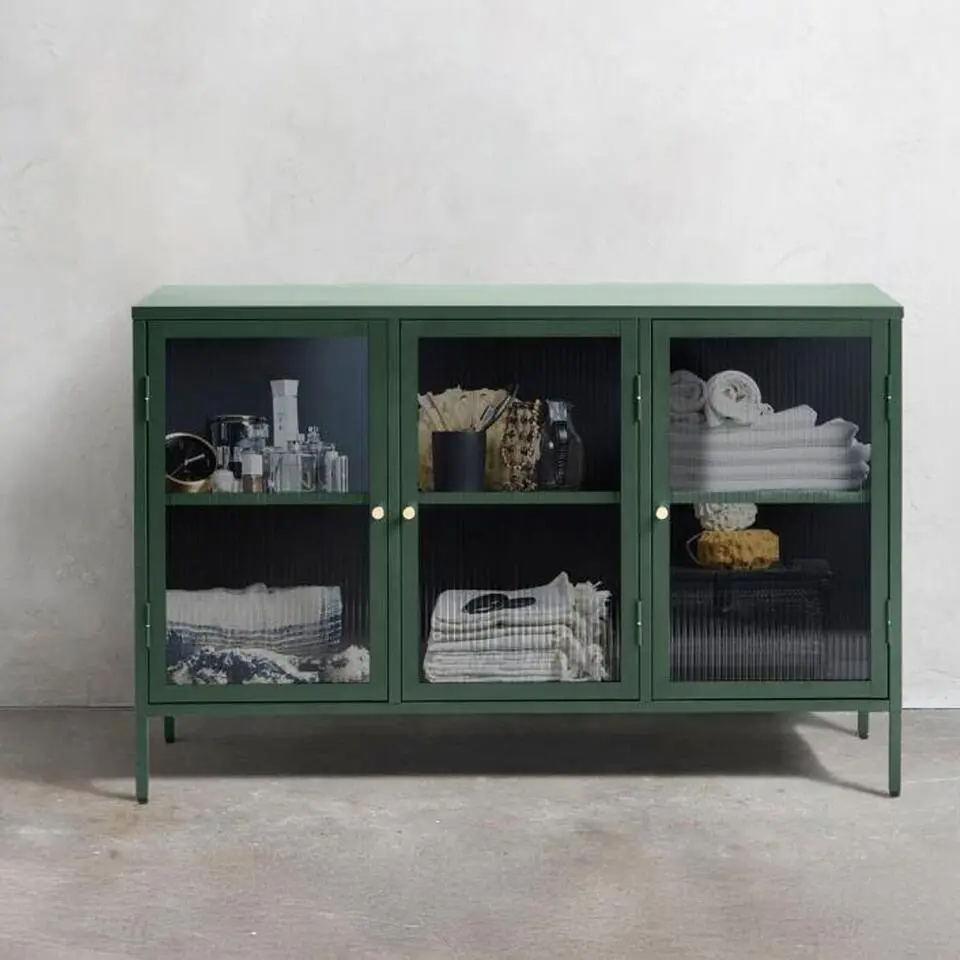 Olivine Katja Sideboard Dressoir Groen - Metaal - Glas - 132 cm