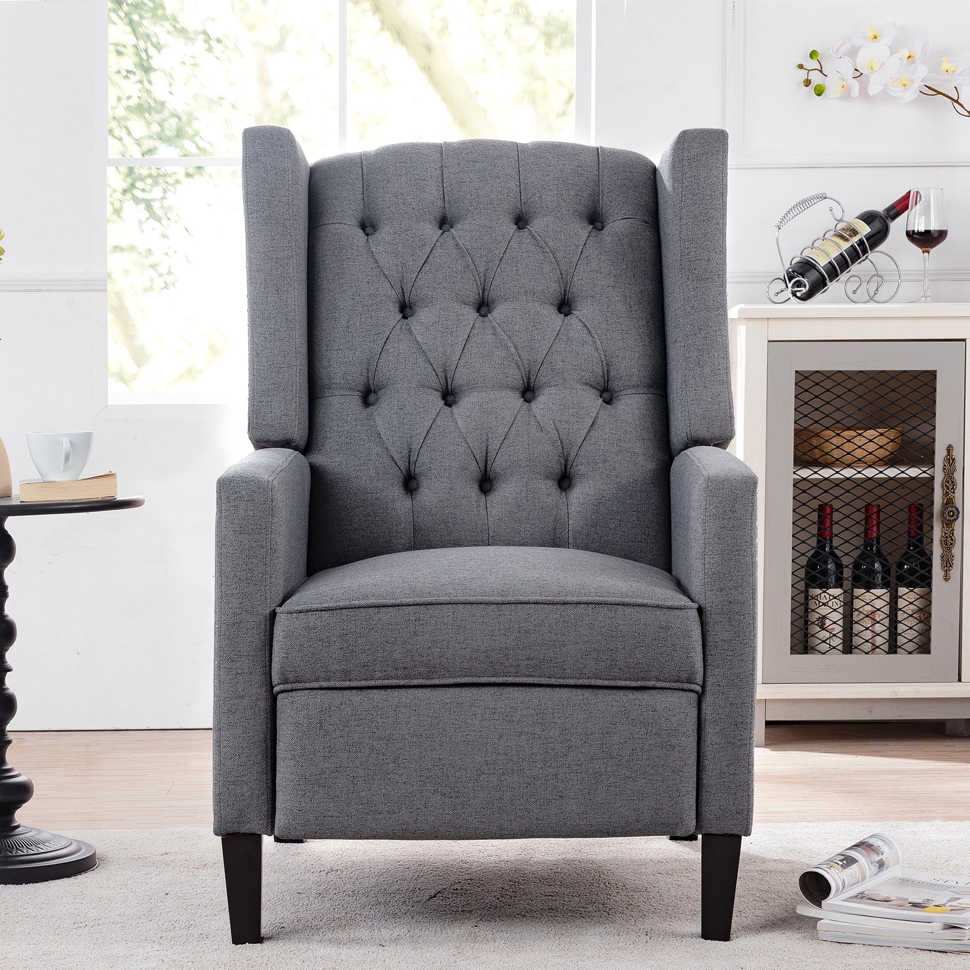 27 Wide Tufted Fabric Wingback Chair