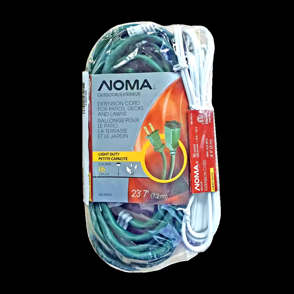 NOMA 24-ft 11-in 16/2 Outdoor Extension Cord with Bonus 6-ft 5-in 16/2 Cord, Green/White