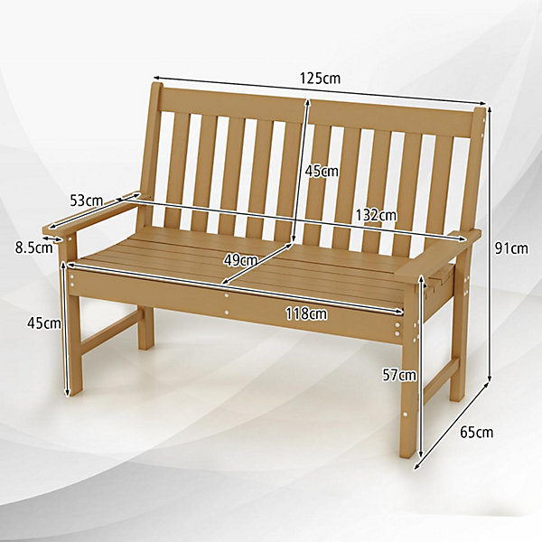 Banc de Jardin Exterieur en HDPE, Banc Extérieur Jardin 2 Places avec Dossier et Accoudoirs