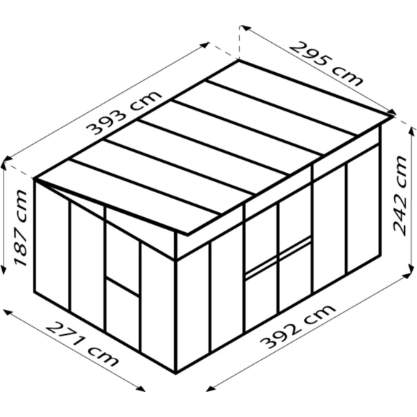 Gerätehaus »Kosmos«, Stahl, Pultdach, 11,5 m², BxT: 392,8 x 295 cm
