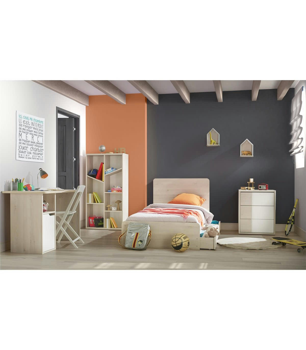 SACHA - Commode 3 tiroirs bois et blanc Enfant - 95 x H91cm