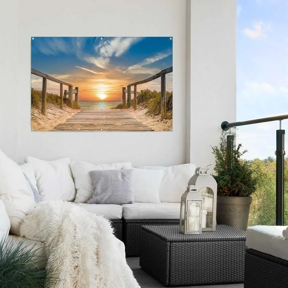 Tuinposter Zonsondergang aan het Strand - 80 x 120 - Beige