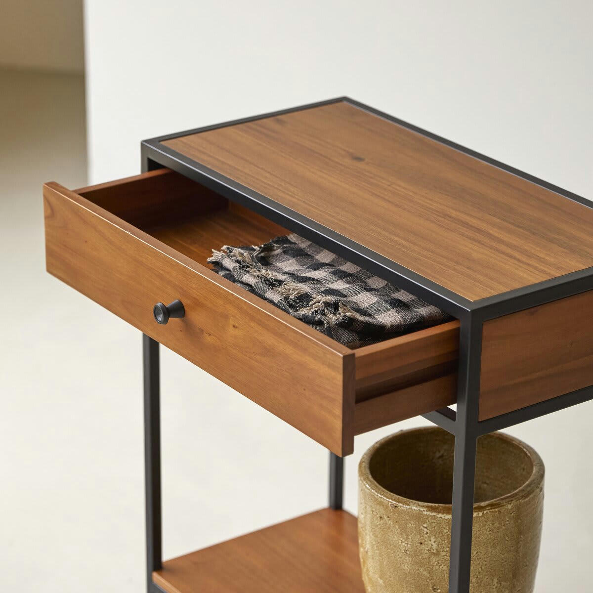 AGRA - Console 1 tiroir en acacia massif et métal