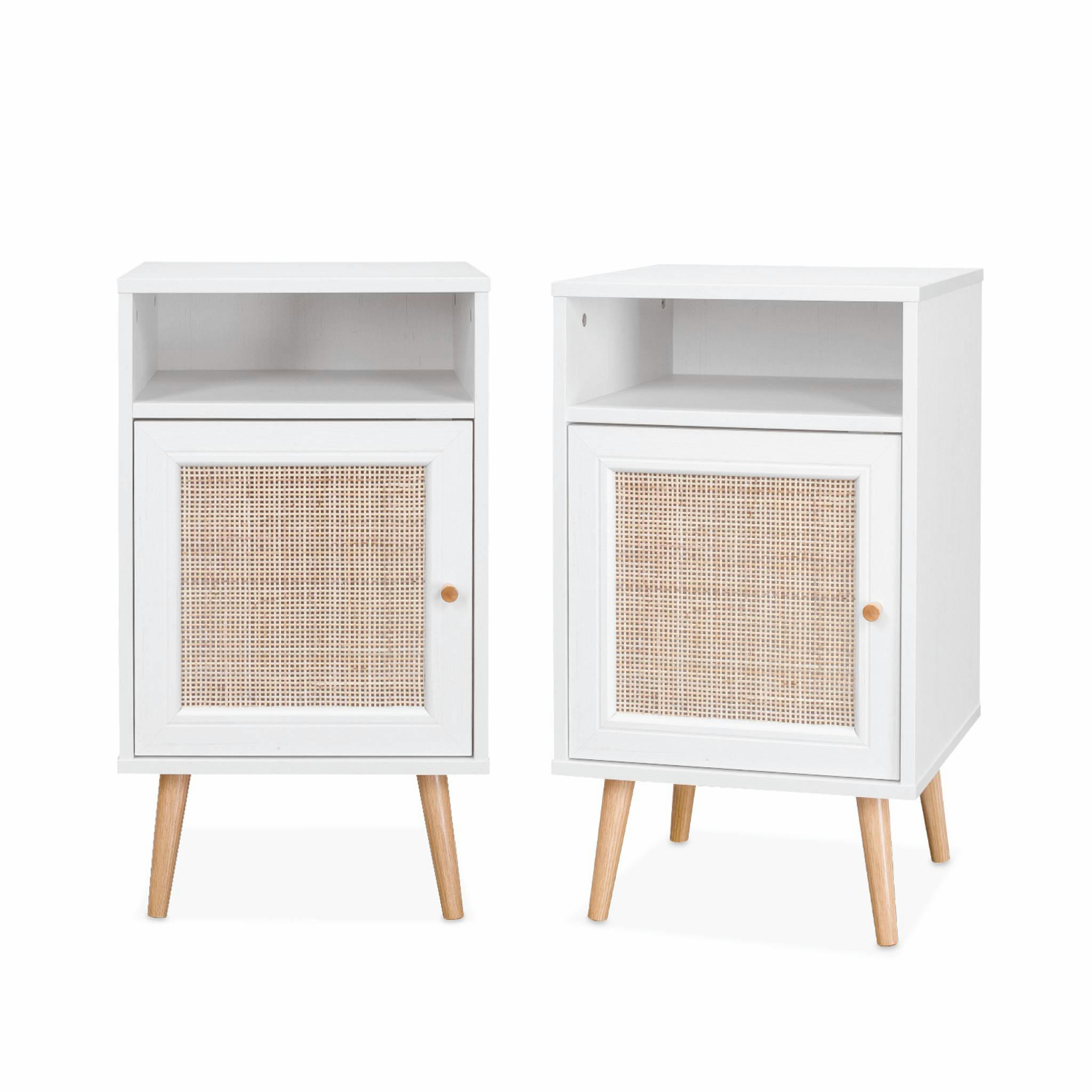 BOHÈME - Lot de 2 tables de chevet en cannage, blanc