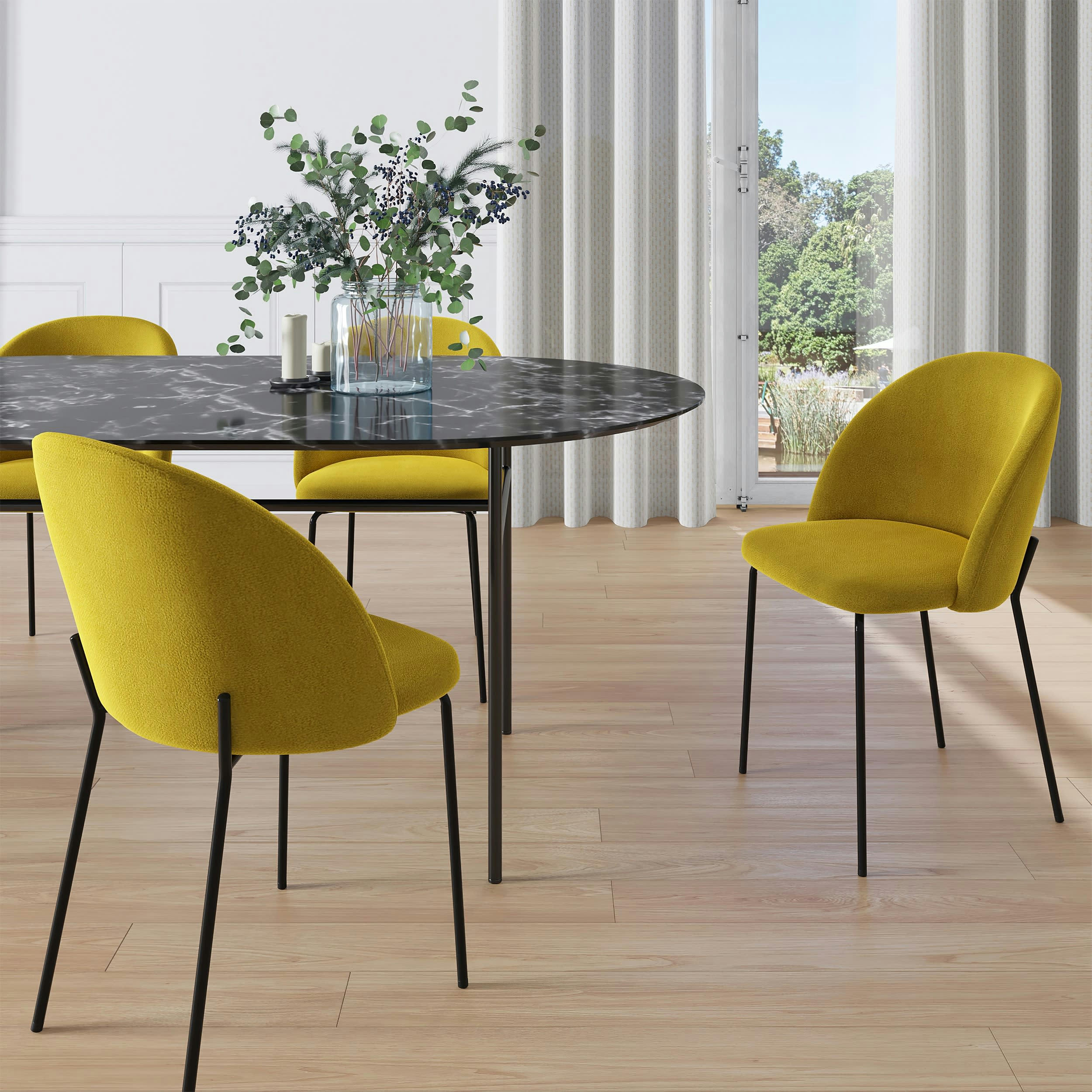 KARL - Chaise en velours jaune moutarde (lot de 2)