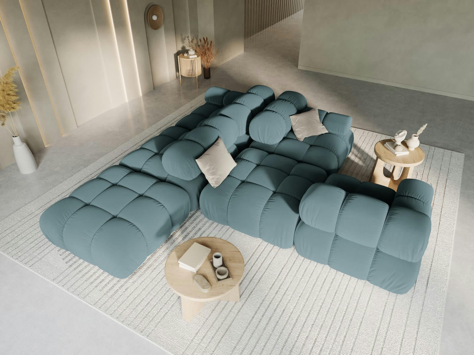 BELLIS - Canapé modulable gauche 4 places en tissu velours pétrole