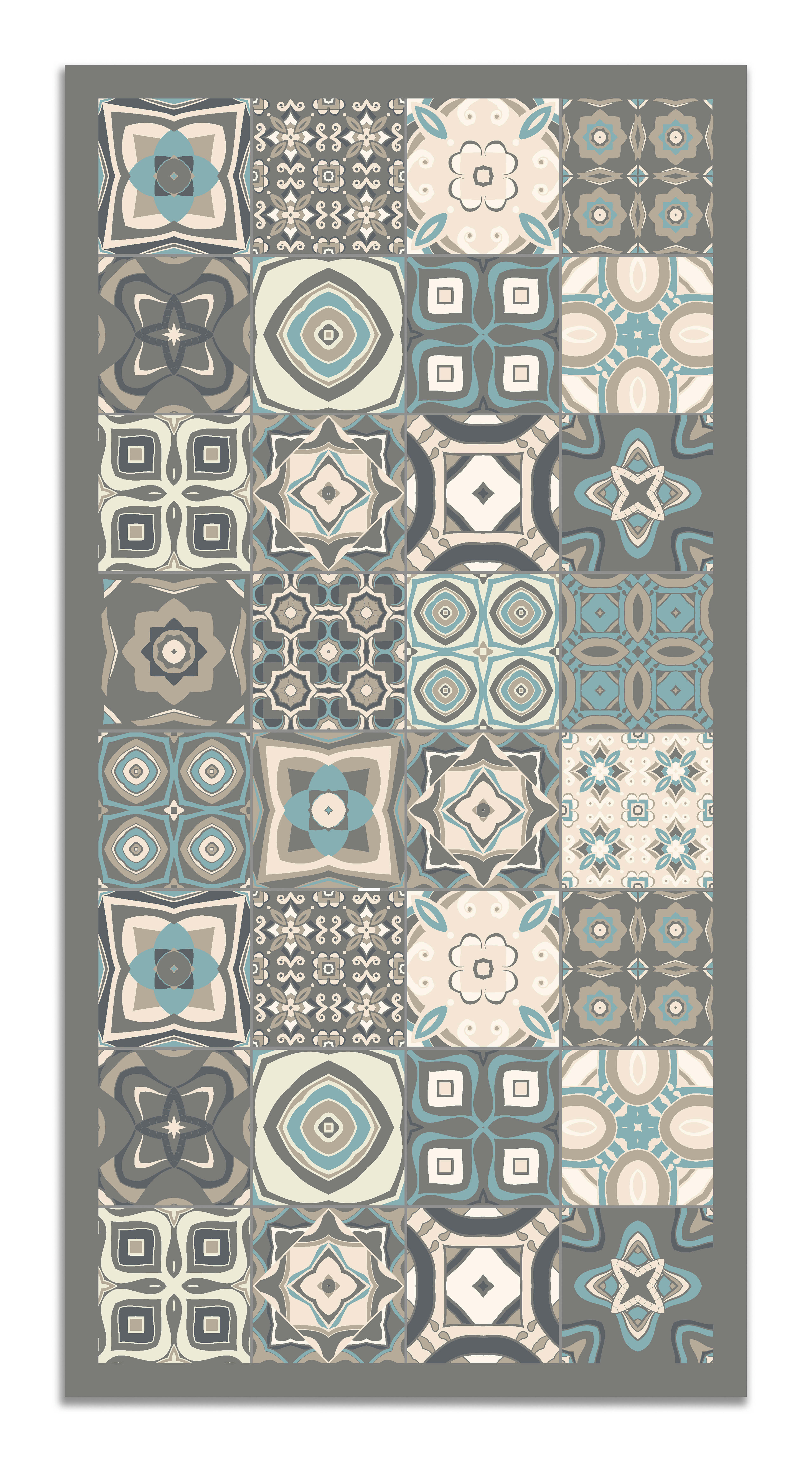 - Tapis vinyle carreaux ciments bleu 60x200cm